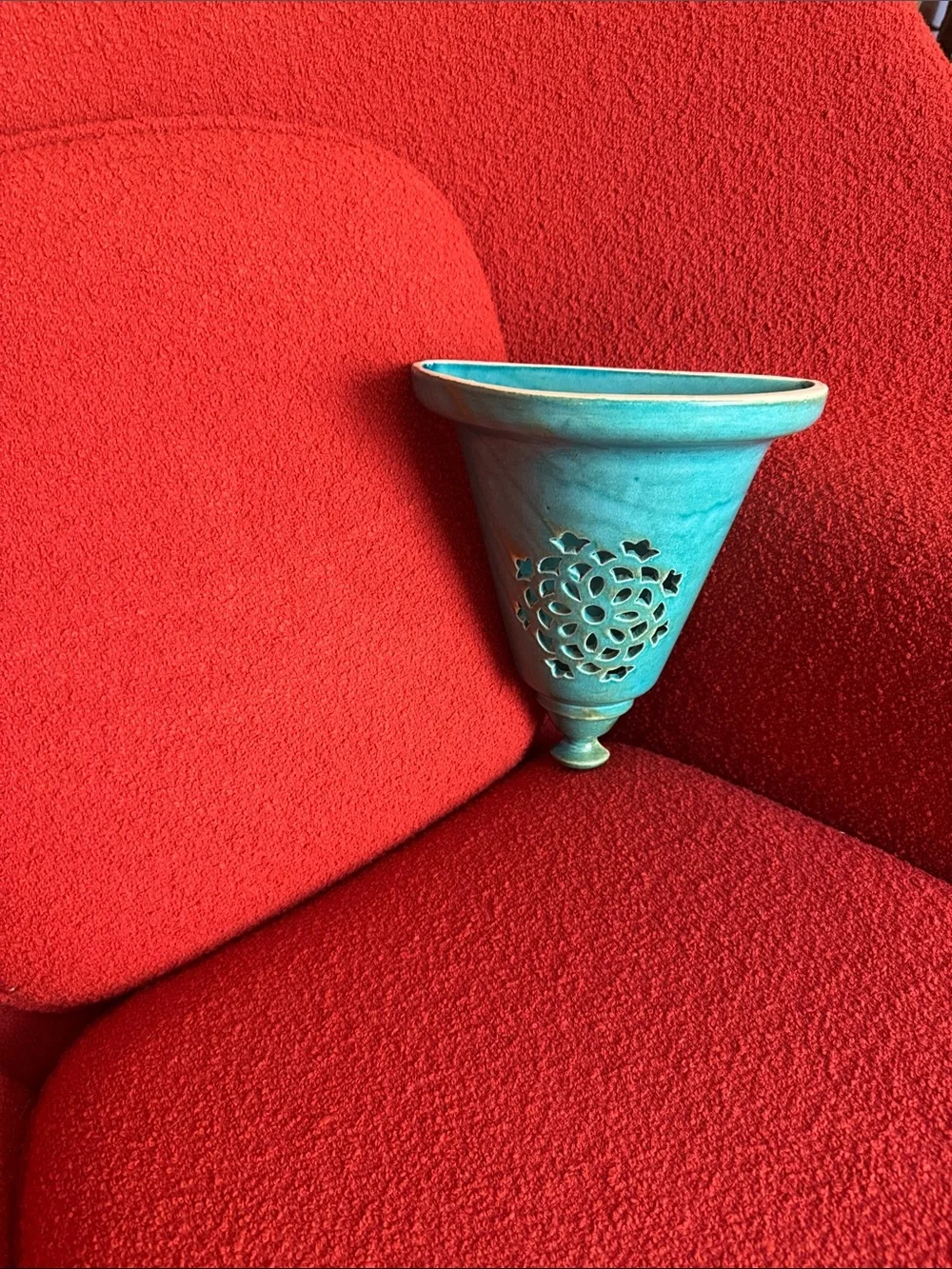 Turquoise Decorative Wall Sconce Planter - Elegant Ceramic Accent
